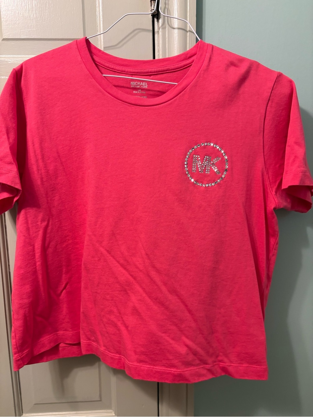 MICHAEL Michael Kors Hot Pink Short Sleeve Tee with Crystal MK